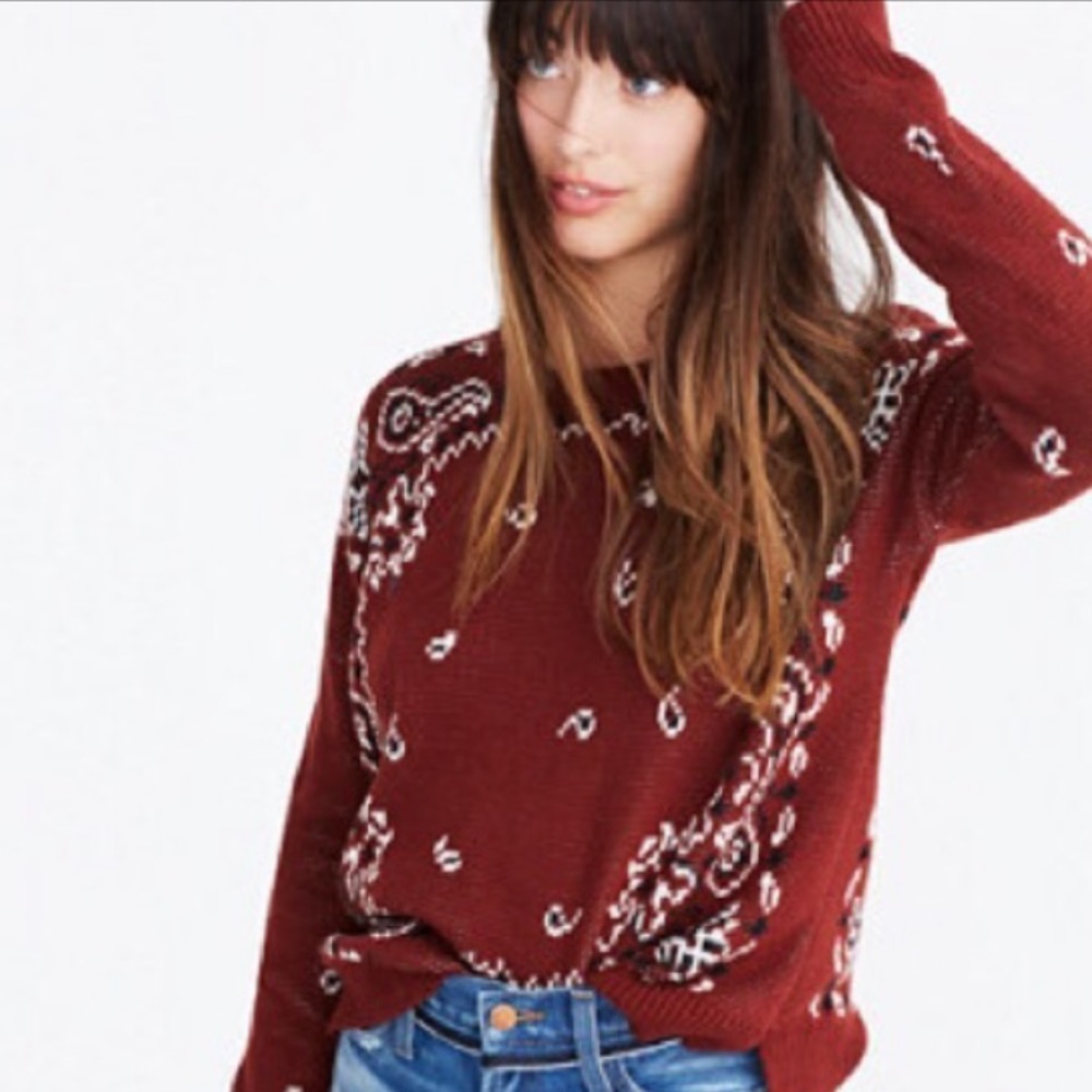 Madewell Burgundy Bandana Sweater